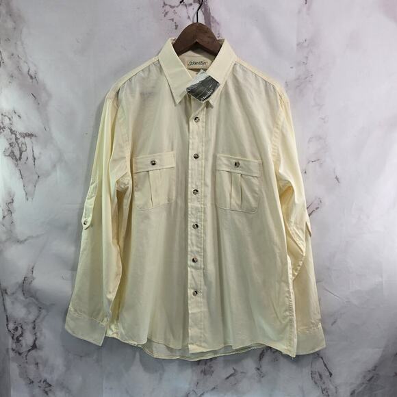 Vintage Button Shirt Mens Large Yellow Safari Pima Long Sleeve St John Bay - Picture 1 of 13